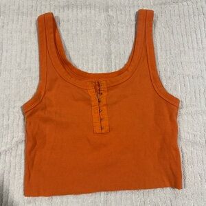 aerie Orange Ribbed Hook-Front Cropped Tank